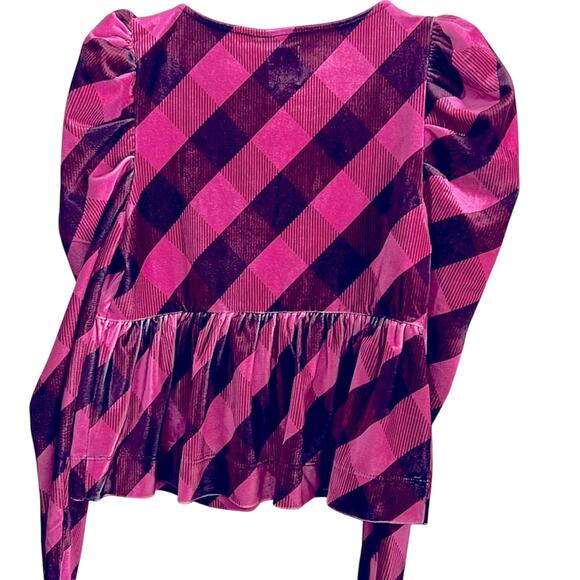$78 NWT ANTHROPOLOGIE MAEVE velvet babydoll top pink plaid S - Picture 4 of 13